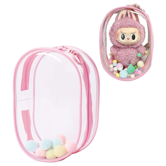 Labubu Display Bag Transparent PVC Dust Proof with Keychain, 18cm/7.1in High