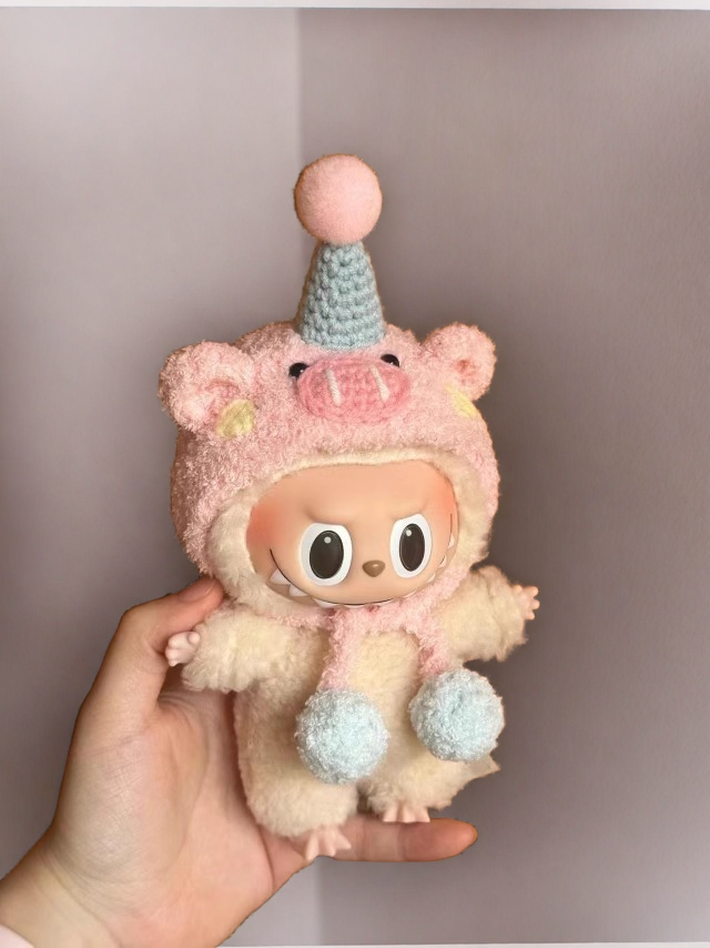 Labubu Adorable Pig in Pink Hoodie Outfit Set - Cozy and Cuddly for 17CM/6.7IN Labubu Dolls