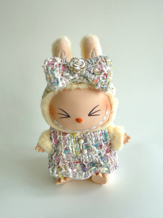 Labubu Winter White Tweed Dress & Bow Set - Coco Inspired for 17CM/6.7IN Labubu Dolls