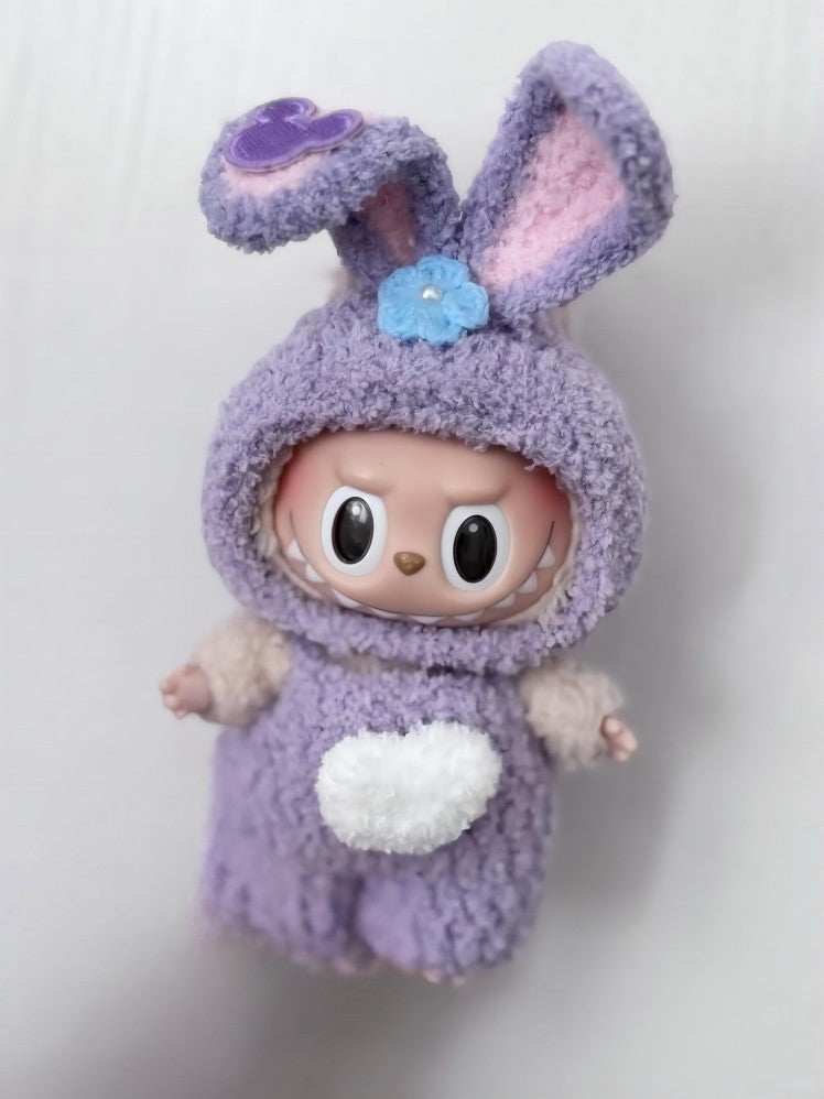 Labubu Bunny Hoodie Set - Purple with Pink Ears & Fluffy Tail for 17CM/6.7IN Labubu Dolls