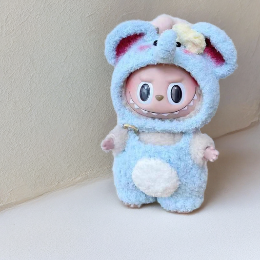 Labubu Elephant Outfit Set - Pink Hoodie & Blue Overalls for 17CM/6.7IN Labubu Dolls