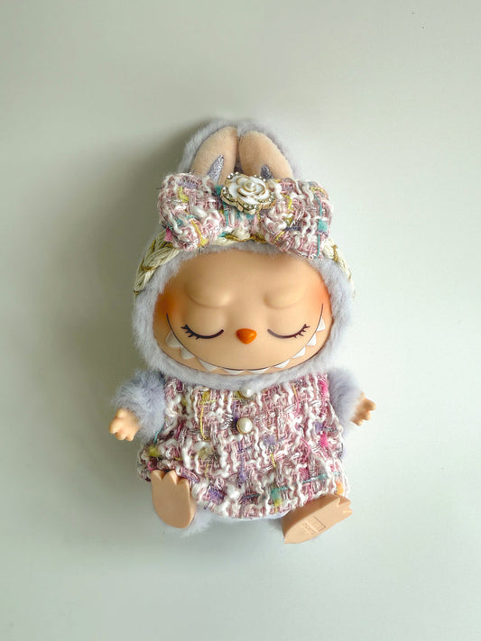 Labubu Pastel Tweed Dress & Bow Set - Coco Inspired for 17CM/6.7IN Labubu Dolls