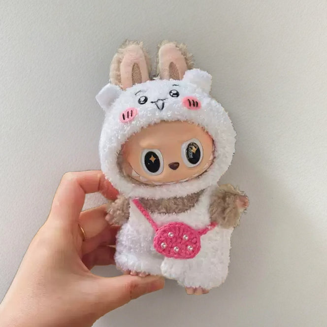 Labubu Chiikawa Set - White Character Costume with Pink Purse for 17CM/6.7IN Labubu Dolls