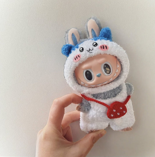Labubu Hachiware Set - White & Blue Character Costume with Red Purse for 17CM/6.7IN Labubu Dolls