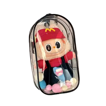 Labubu Transparent Display Bag – Clear PVC Dustproof Case with Keychain 19cm/7.5in High