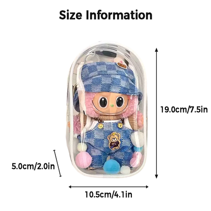 Labubu Transparent Display Bag – Clear PVC Dustproof Case with Keychain 19cm/7.5in High