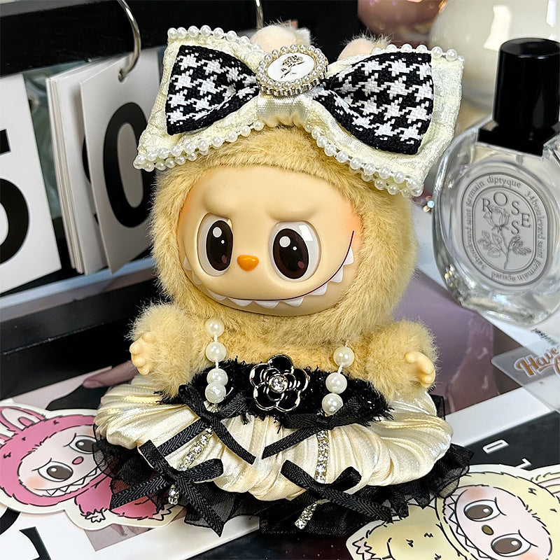 Labubu Pearl Strap Outfits – Elegant Dress & Matching Bow for 17CM/6.7IN Dolls