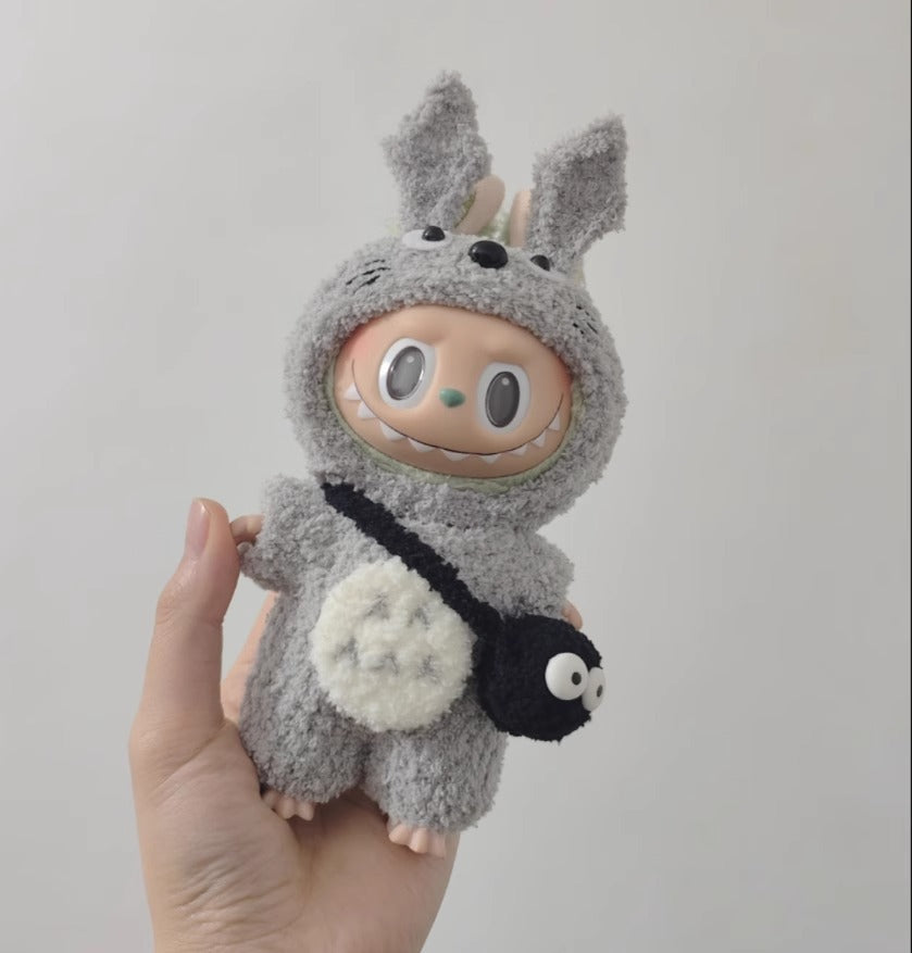 Labubu Forest Guardian Costume Set - Gray Hoodie with Fluffy Tail for 17CM/6.7IN Labubu Dolls