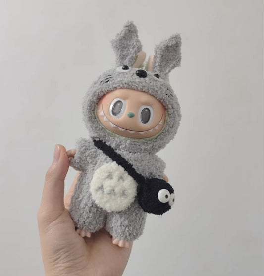 Labubu Forest Guardian Costume Set - Gray Hoodie with Fluffy Tail for 17CM/6.7IN Labubu Dolls