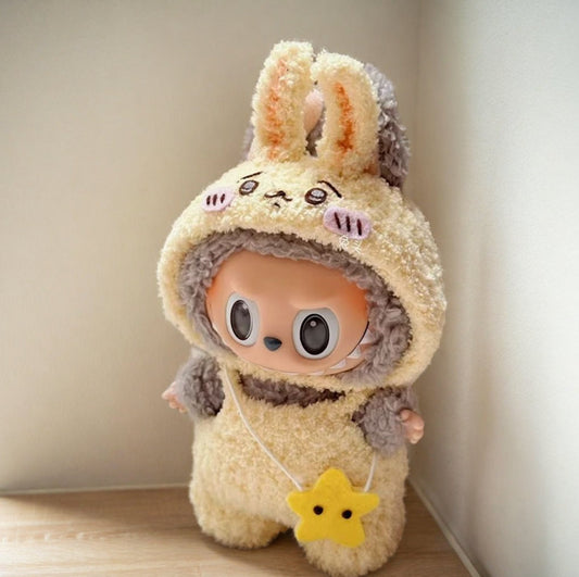 Labubu Usagi Bunny Set - Cream Rabbit Costume with Star Pendant for 17CM/6.7IN Labubu Dolls