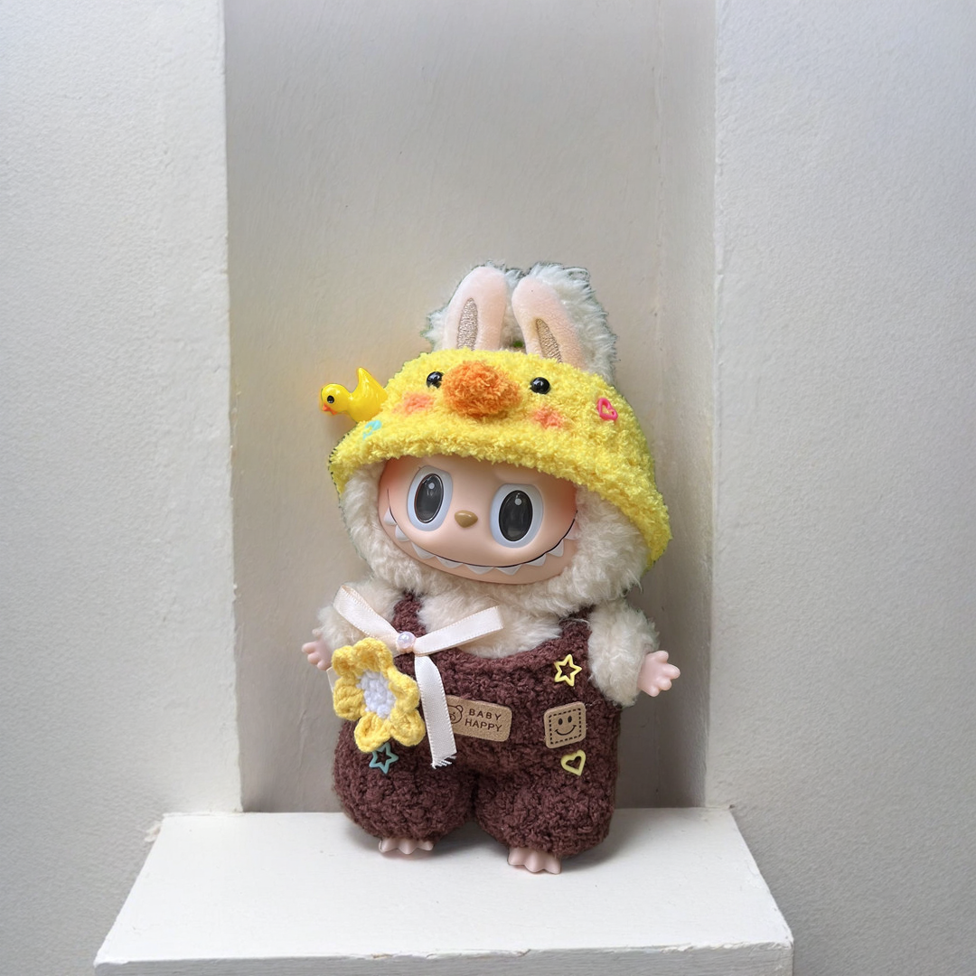 Labubu Adventure Outfit Set - Brown Costume & Yellow Hat for 17CM/6.7IN Labubu Dolls