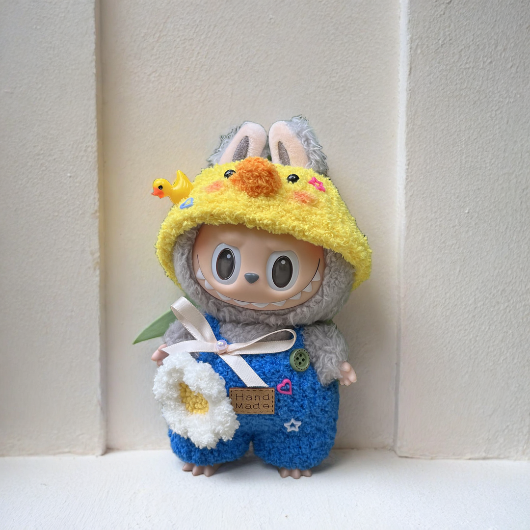 Labubu Adventure Outfit Set - Blue Costume & Yellow Hat for 17CM/6.7IN Labubu Dolls