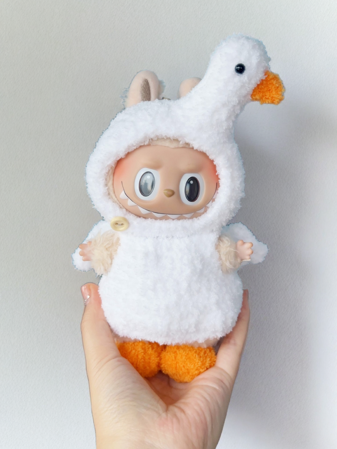 Labubu Duckling Hoodie Outfit Set - White Hooded Costume for 17CM/6.7IN Labubu Dolls