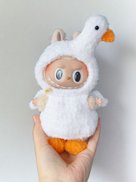 Labubu Duckling Hoodie Outfit Set - White Hooded Costume for 17CM/6.7IN Labubu Dolls