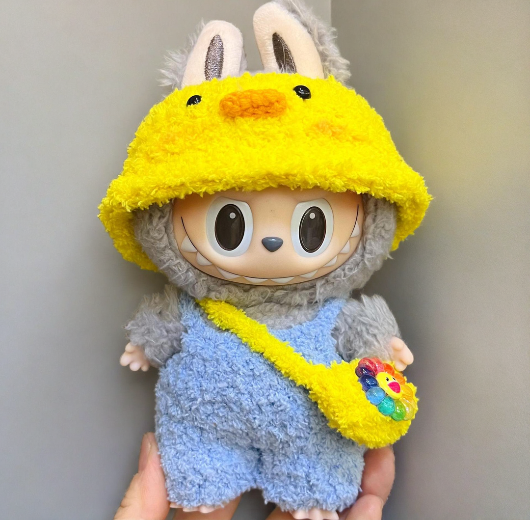 Labubu Sunny Day Outfit Set - Yellow Hat & Blue Dress for 17CM/6.7IN Labubu Dolls