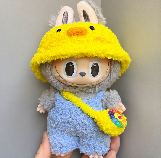 Labubu Sunny Day Outfit Set - Yellow Hat & Blue Dress for 17CM/6.7IN Labubu Dolls