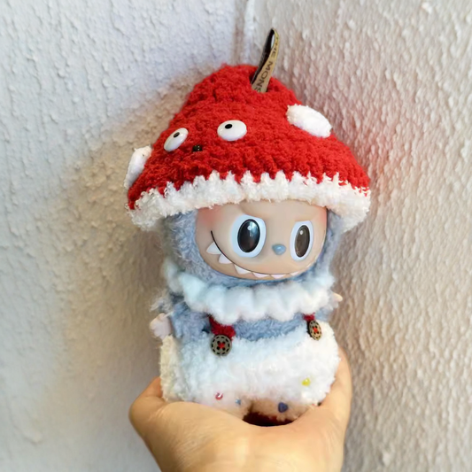 Labubu Mushroom Costume Set - Red & White Outfit with Mushroom Hat for 17CM/6.7IN Labubu Dolls