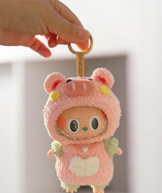 Labubu Pink Pig Costume Set - Soft Hoodie with White Heart for 17CM/6.7IN Labubu Dolls