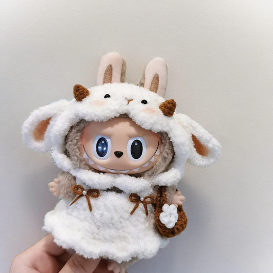 Labubu Sheep Cloak Set - Winter White Cape with Horns for 17CM/6.7IN Labubu Dolls