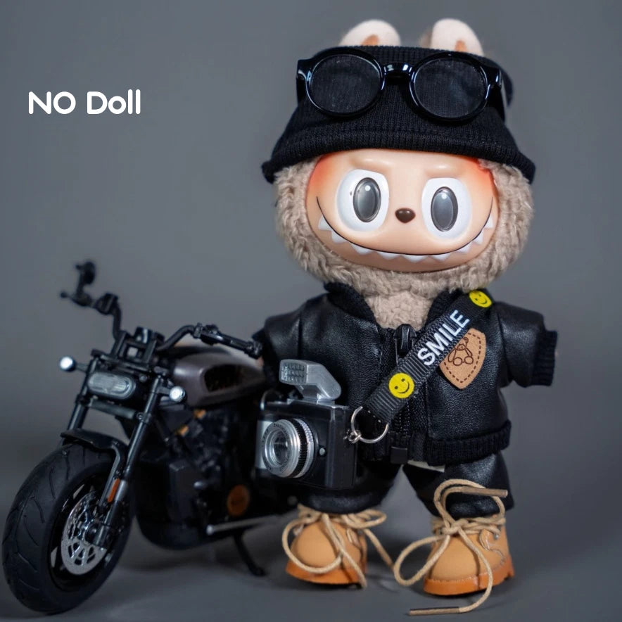 LABUBU Clothes Biker Style Outfit Set – Cool Rider Plush - NO DOLL for 17CM/6.7IN Dolls