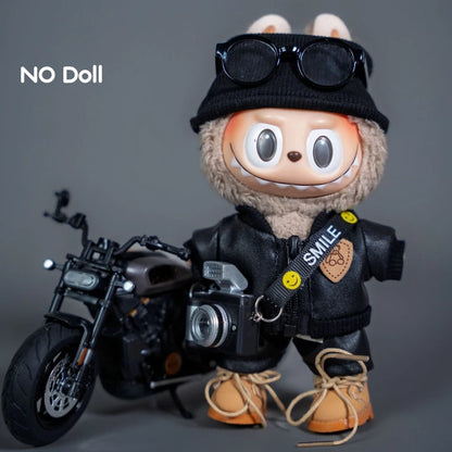 LABUBU Clothes Biker Style Outfit Set – Cool Rider Plush - NO DOLL for 17CM/6.7IN Dolls